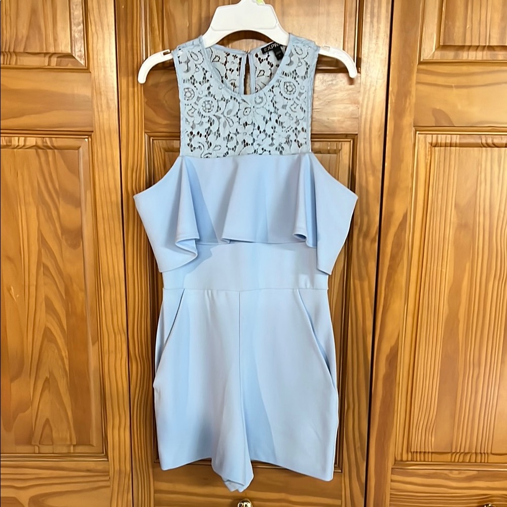 Express Sky Blue Lace Romper